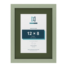 Green 16 x 12 inch picture frame with a green mount for a 12 x 8 inch photo