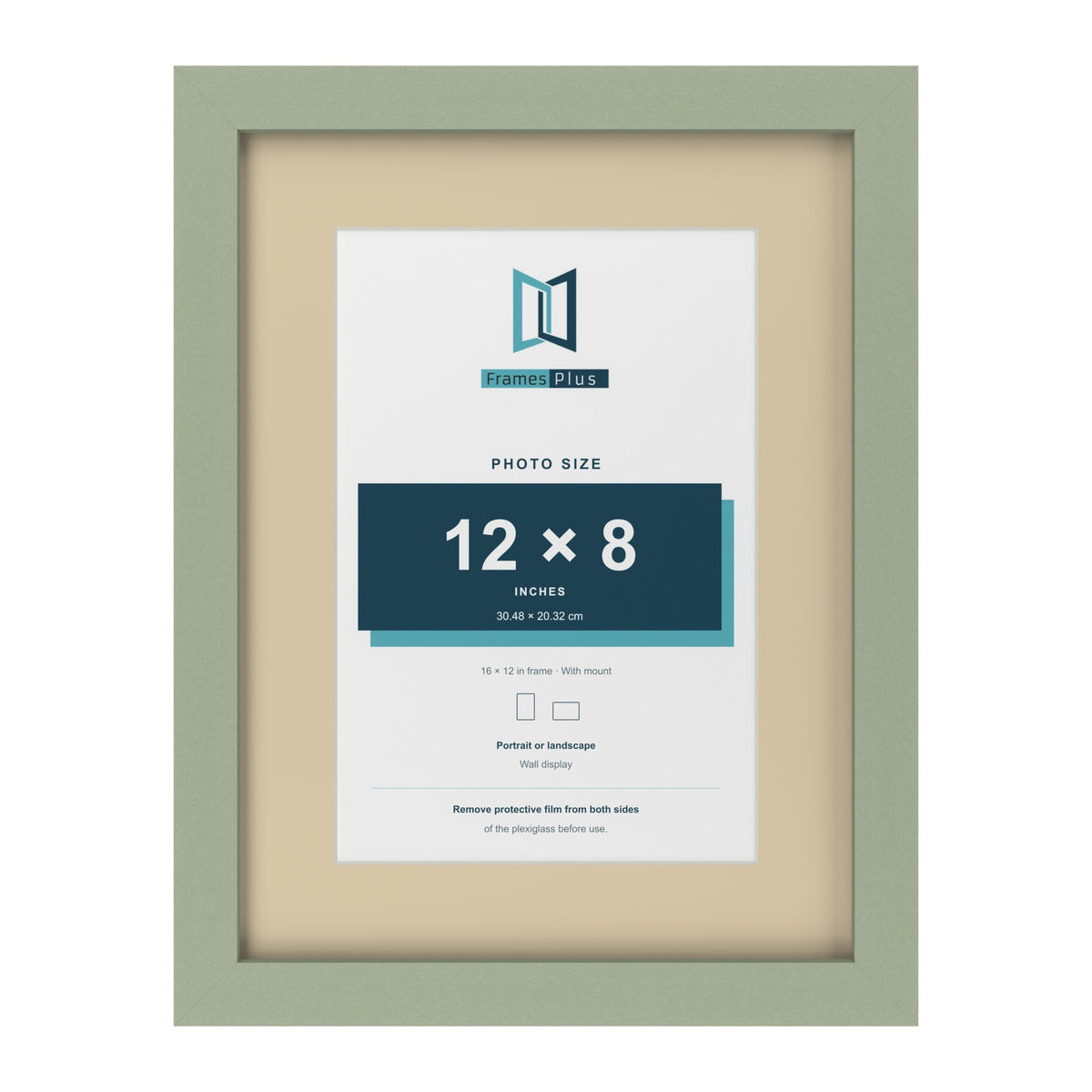 Green 16 x 12 inch picture frame with an ivory mount for a 12 x 8 inch photo