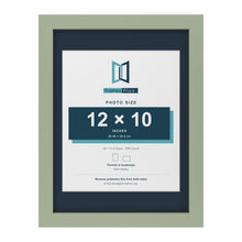 Green 16 x 12 inch picture frame with a Pacific Blue mount for a 12 x 10 inch photo