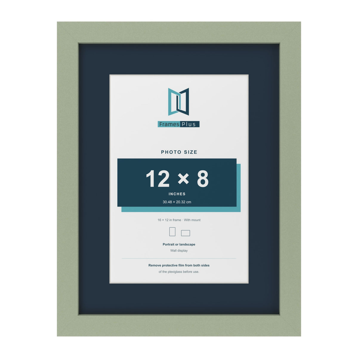 Green 16 x 12 inch picture frame with a Pacific Blue mount for a 12 x 8 inch photo