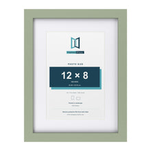 Green 16 x 12 inch picture frame with a white mount for a 12 x 8 inch photo