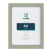 Green 16 x 12 inch picture frame with a white mount for an A4 photo