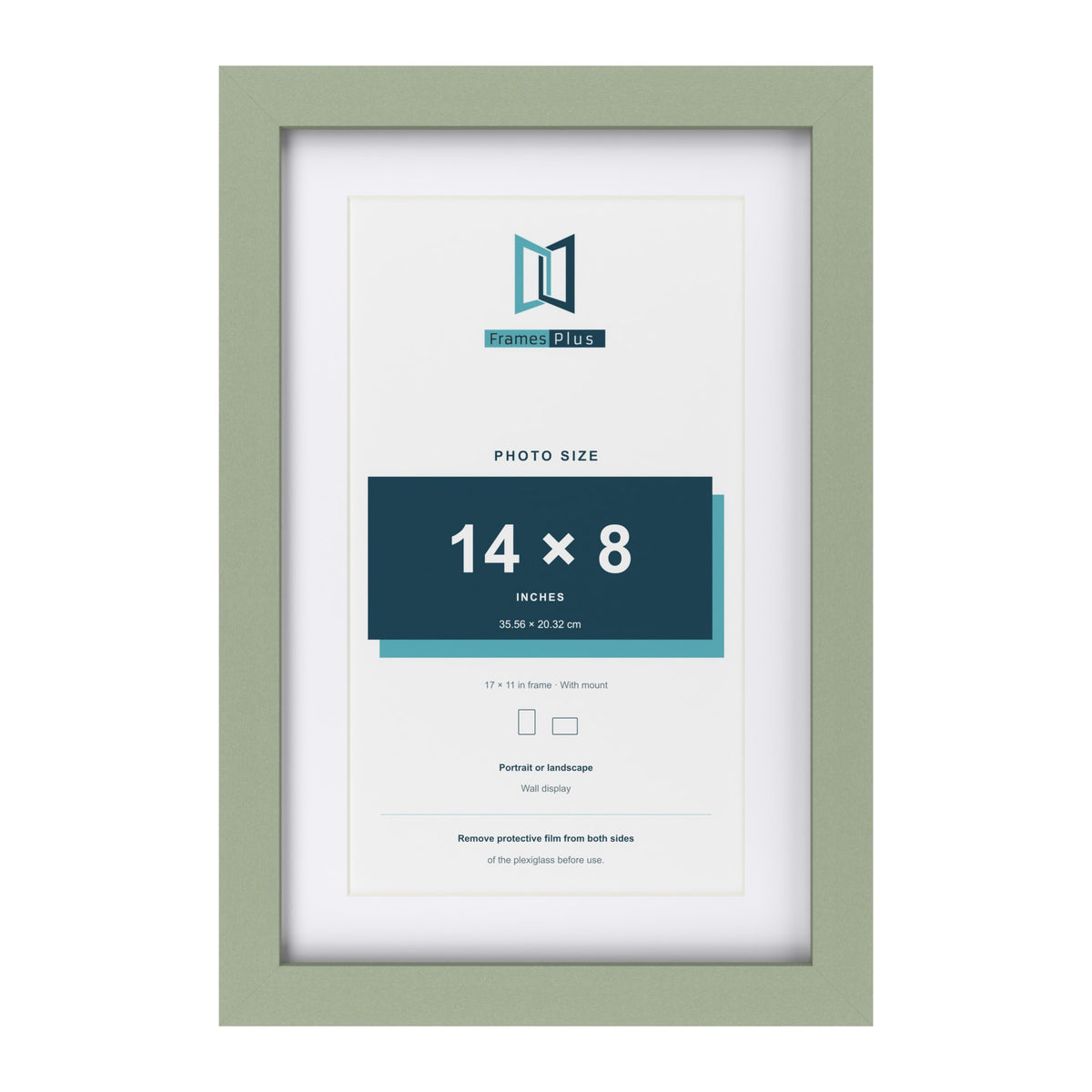 Green 17 x 11 inch picture frame with a white mount for a 14 x 8 inch photo