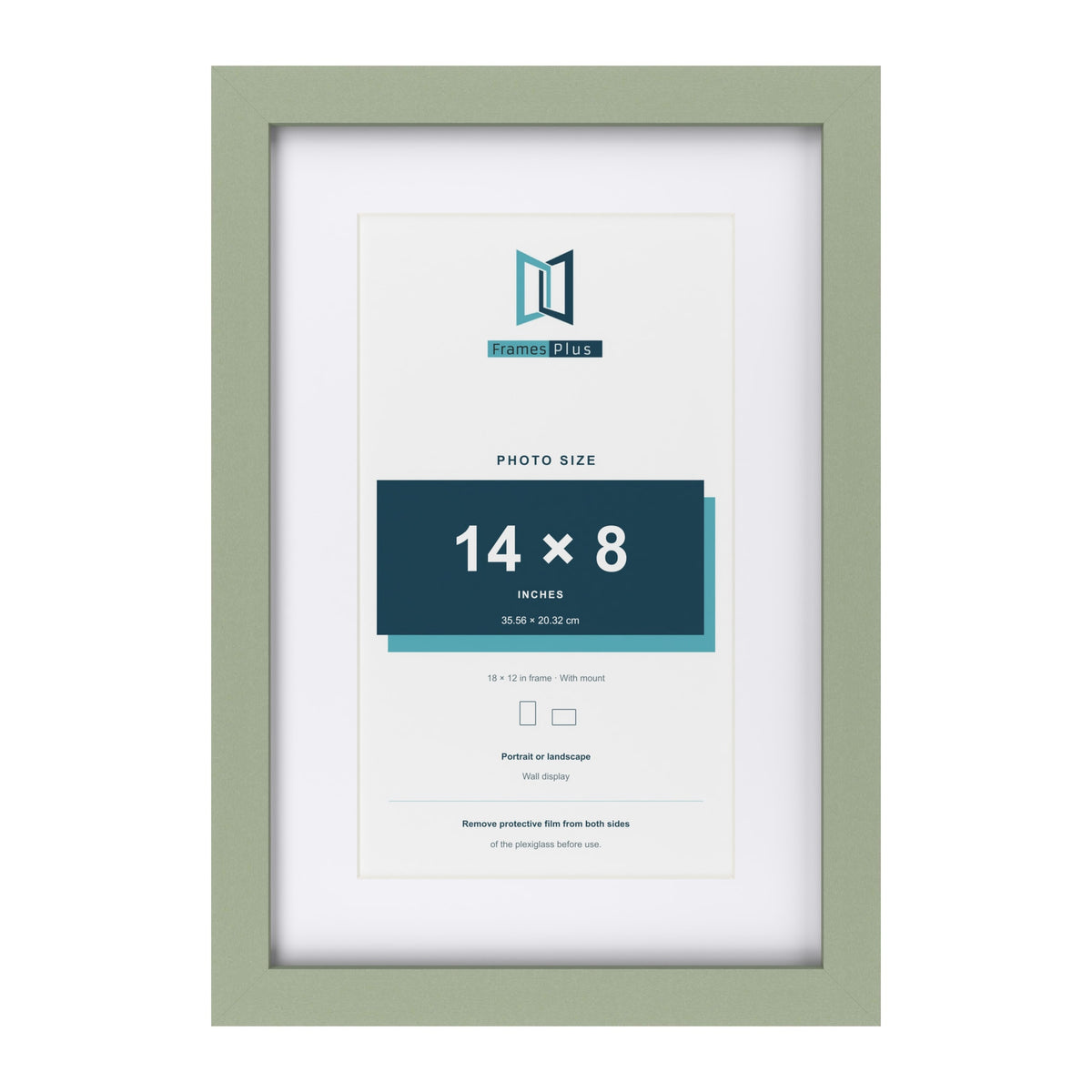 Green 18 x 12 inch picture frame with a white mount for a 14 x 8 inch photo