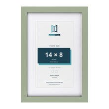 Green 18 x 12 inch picture frame with a white mount for a 14 x 8 inch photo