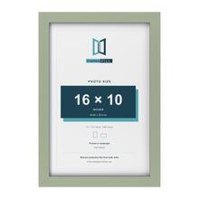 Green 18 x 12 inch picture frame with a white mount for a 16 x 10 inch photo