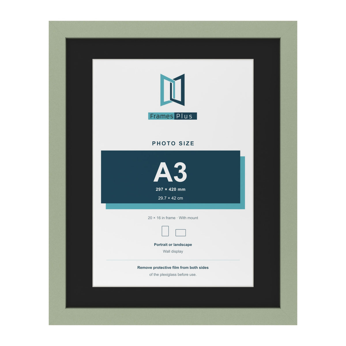 Green 20 x 16 inch picture frame with a black mount for an A3 photo