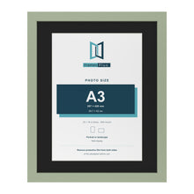 Green 20 x 16 inch picture frame with a black mount for an A3 photo