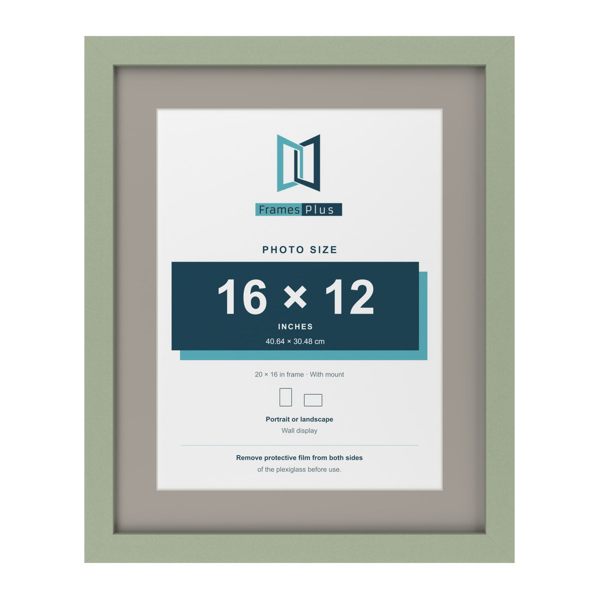 Green 20 x 16 inch picture frame with a Dawn Grey mount for a 16 x 12 inch photo