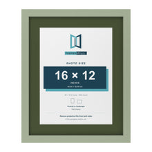 Green 20 x 16 inch picture frame with a green mount for a 16 x 12 inch photo
