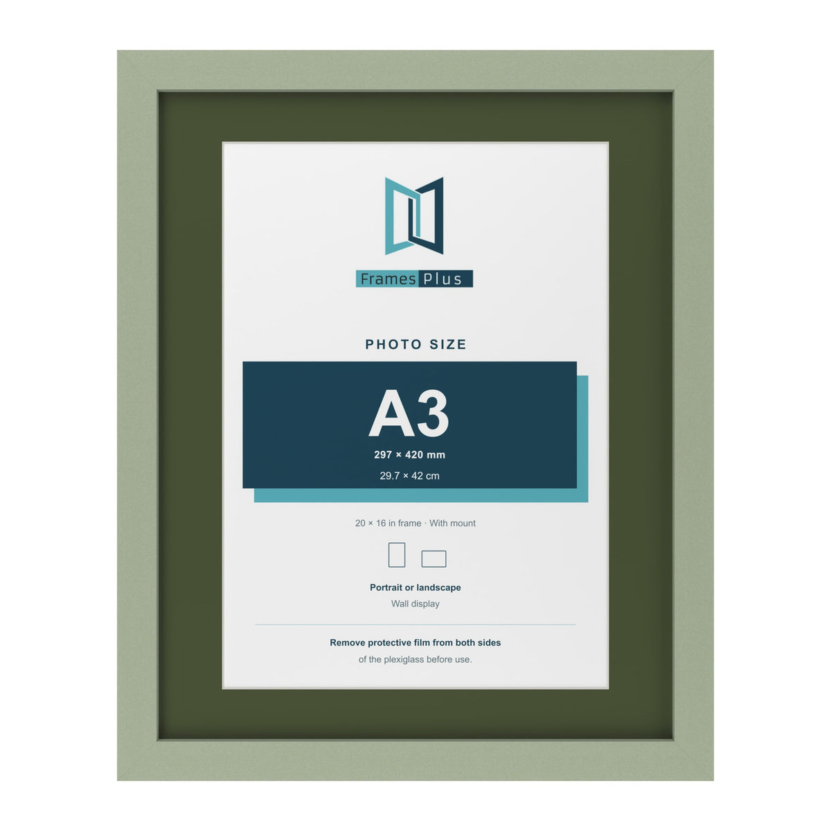 Green 20 x 16 inch picture frame with a green mount for an A3 photo
