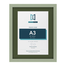 Green 20 x 16 inch picture frame with a green mount for an A3 photo