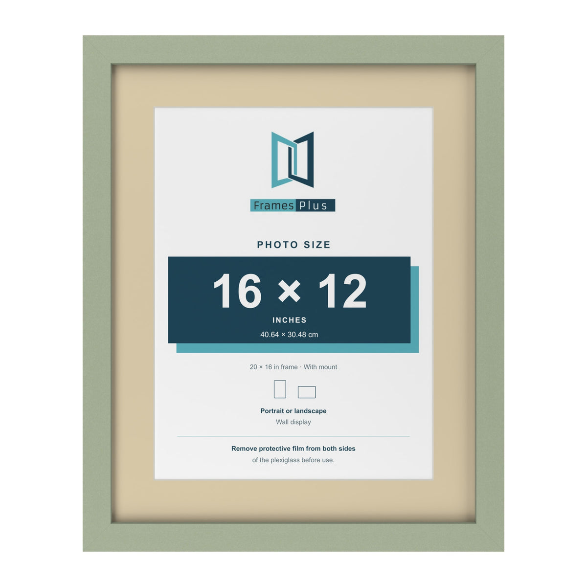 Green 20 x 16 inch picture frame with an ivory mount for a 16 x 12 inch photo
