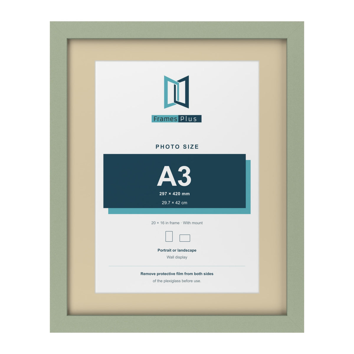 Green 20 x 16 inch picture frame with an ivory mount for an A3 photo