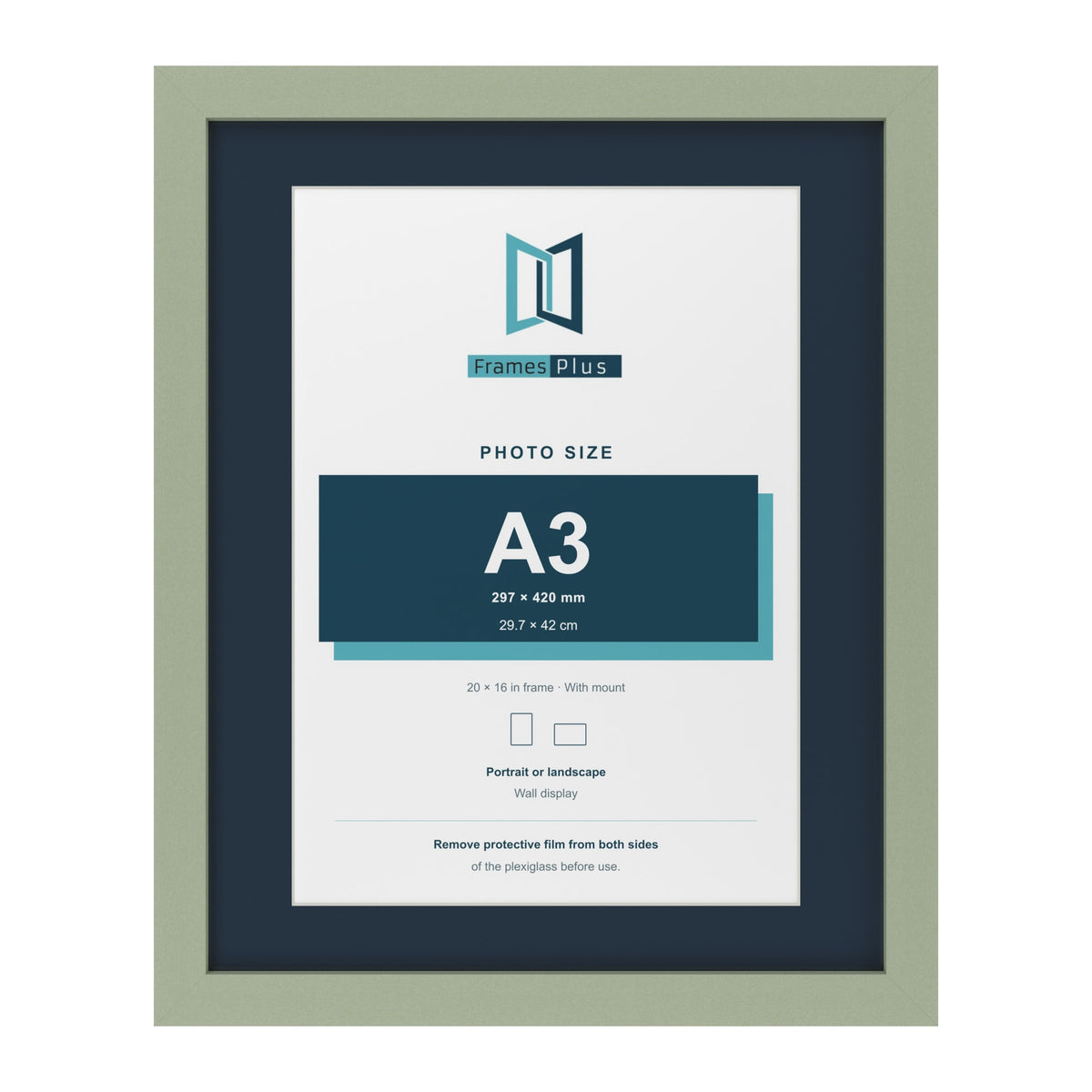Green 20 x 16 inch picture frame with a Pacific Blue mount for an A3 photo