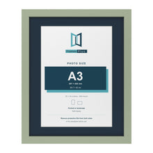 Green 20 x 16 inch picture frame with a Pacific Blue mount for an A3 photo