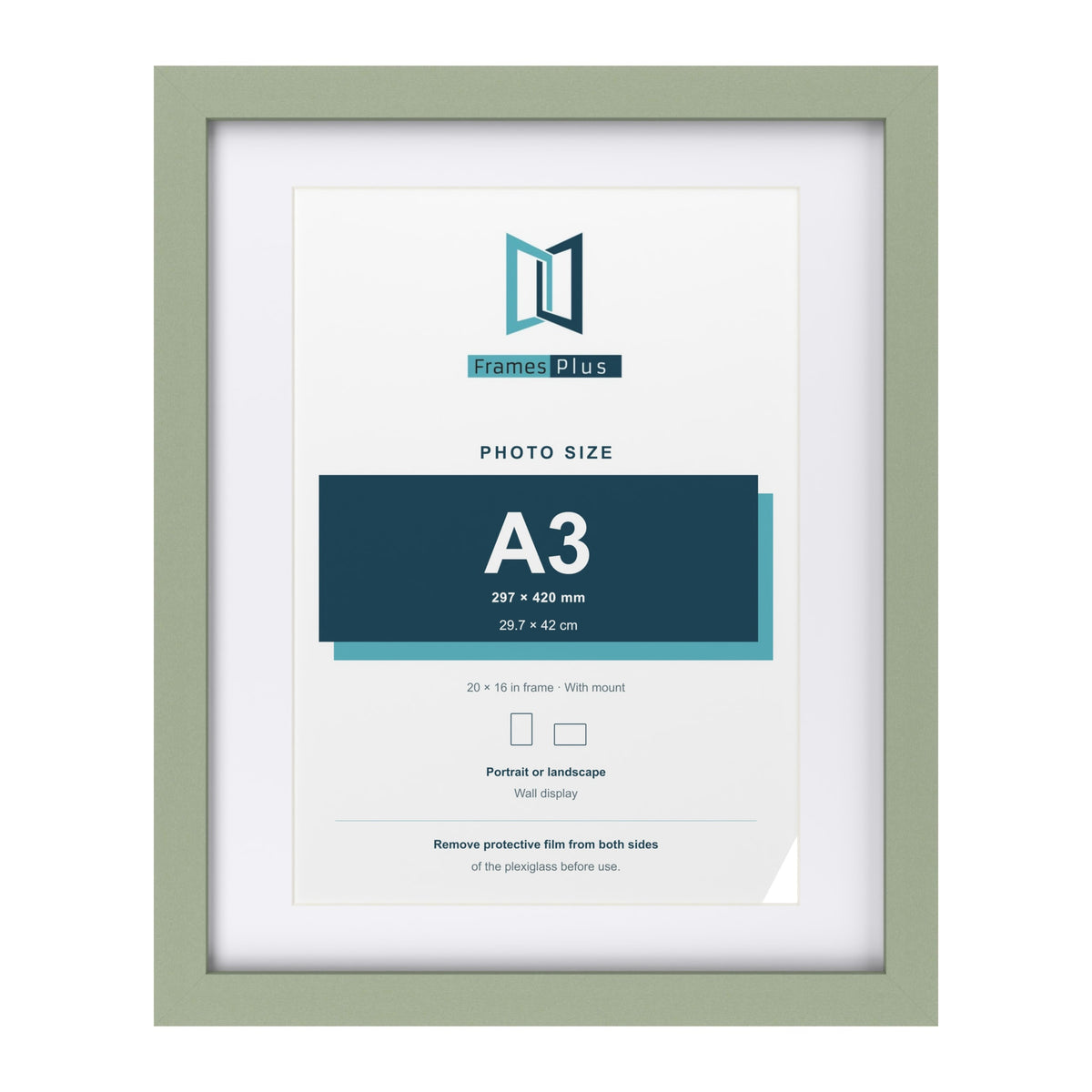 Green 20 x 16 inch picture frame with a white mount for an A3 photo