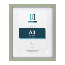 Green 20 x 16 inch picture frame with a white mount for an A3 photo