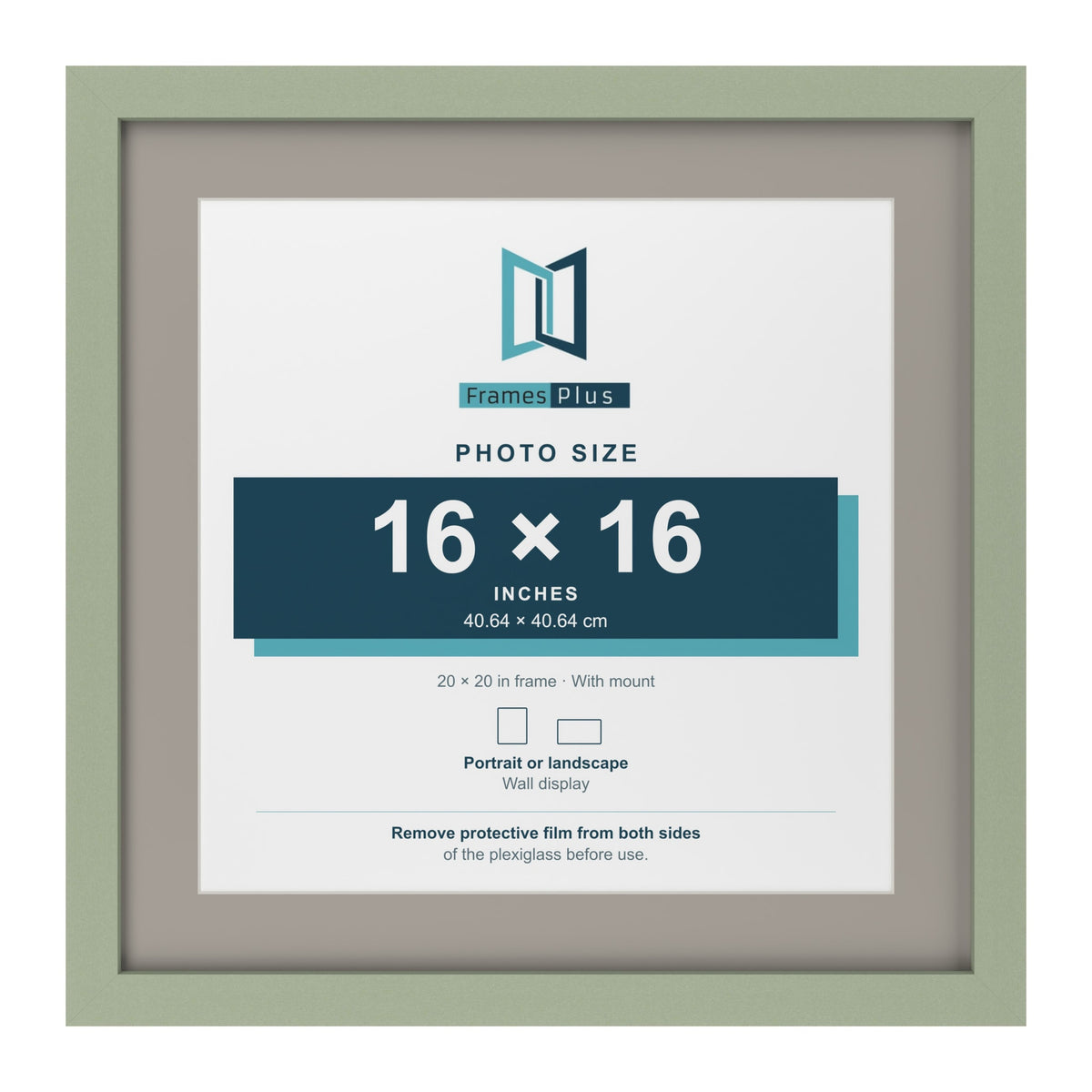 Green 20 x 20 inch picture frame with a Dawn Grey mount for a 16 x 16 inch photo