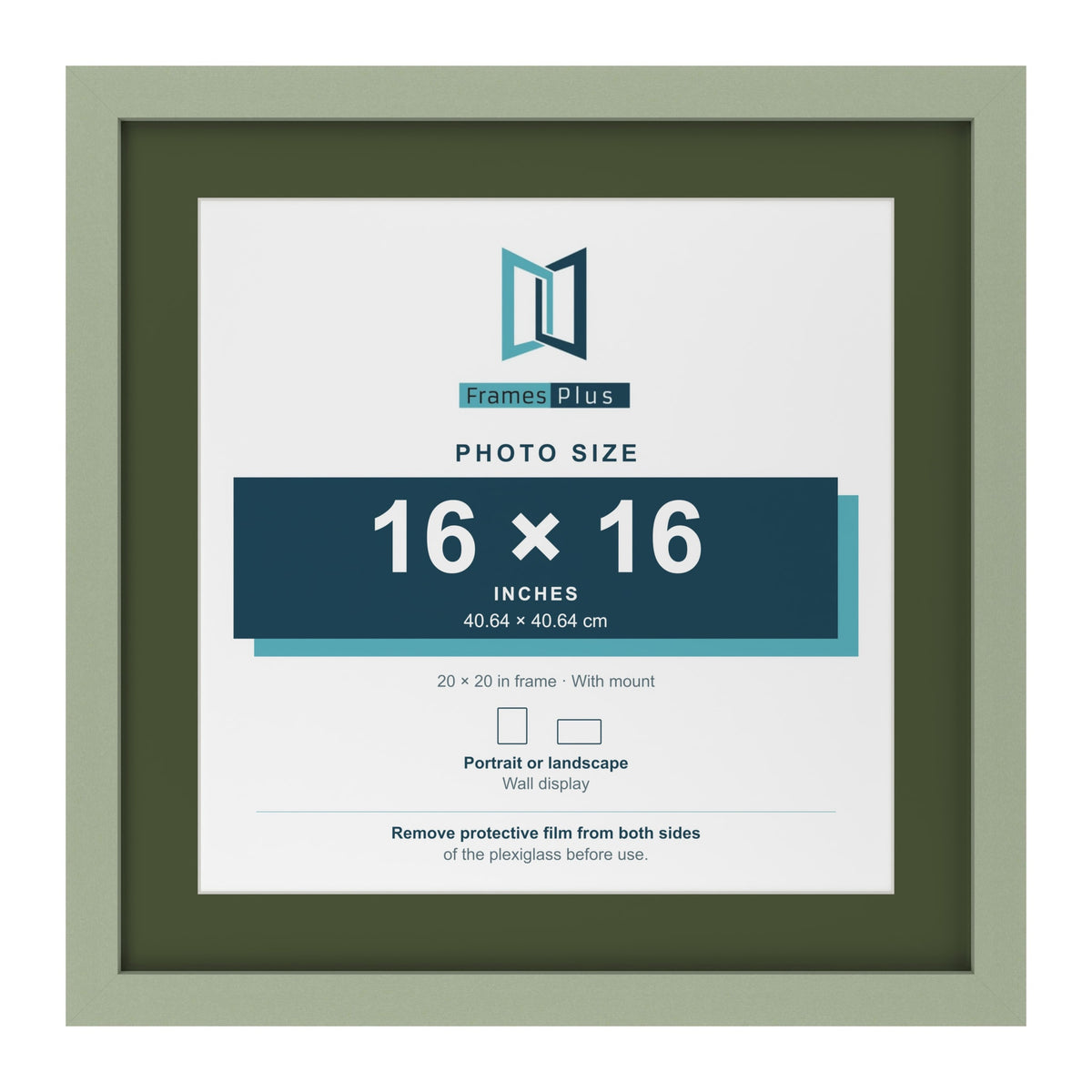 Green 20 x 20 inch picture frame with a green mount for a 16 x 16 inch photo