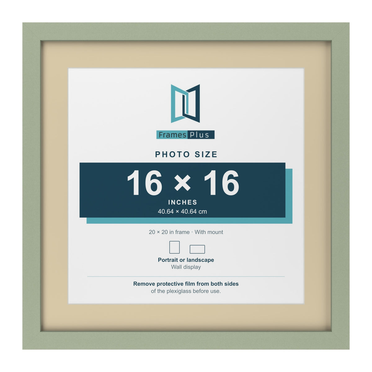 Green 20 x 20 inch picture frame with an ivory mount for a 16 x 16 inch photo