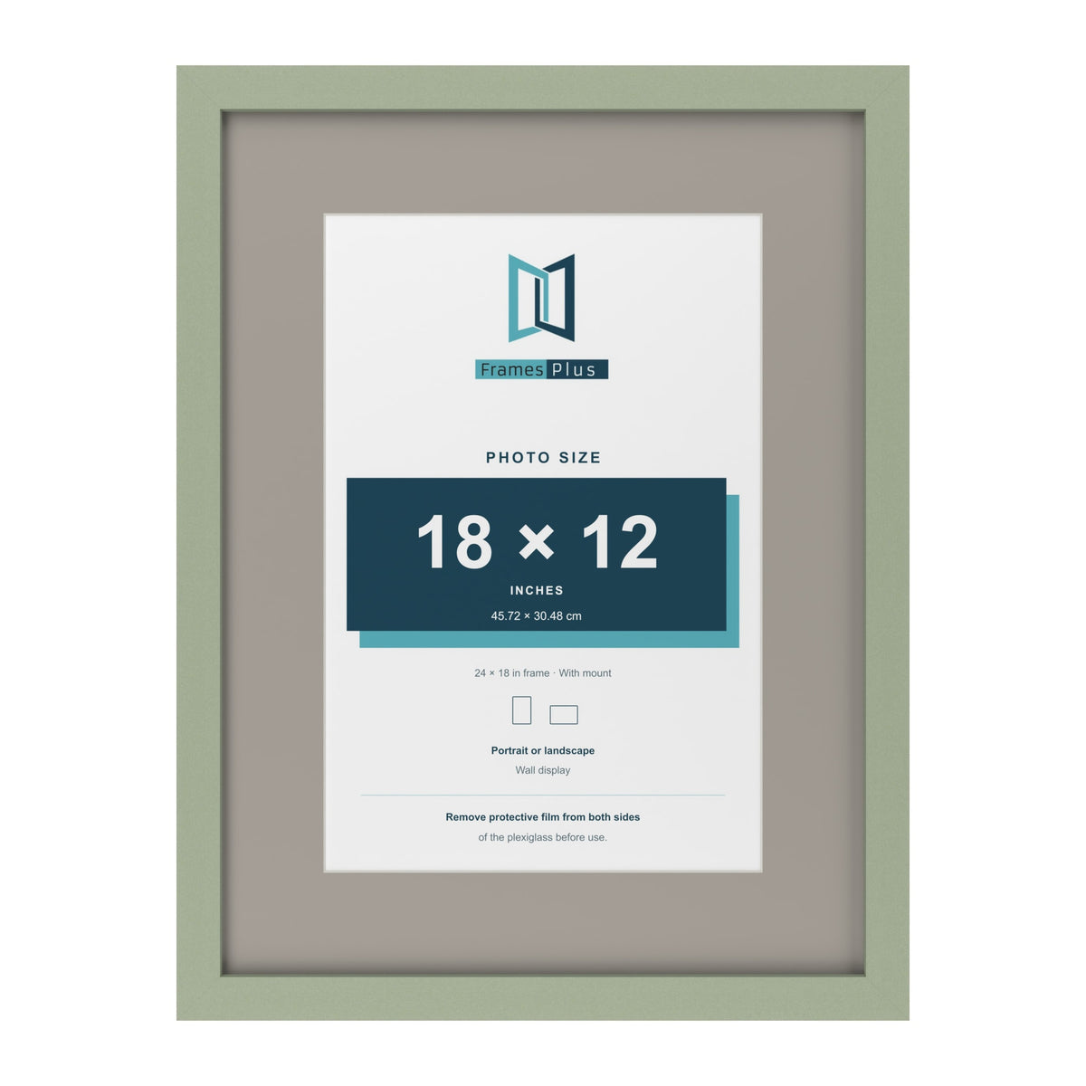 Green 24 x 18 inch picture frame with a Dawn Grey mount for an 18 x 12 inch photo