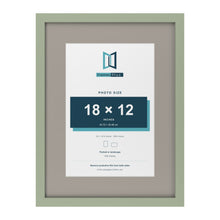 Green 24 x 18 inch picture frame with a Dawn Grey mount for an 18 x 12 inch photo