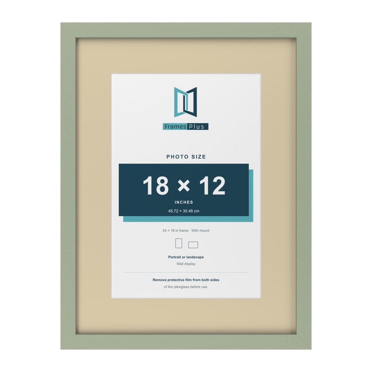 Green 24 x 18 inch picture frame with an ivory mount for an 18 x 12 inch photo