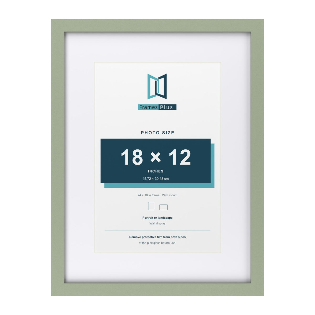 Green 24 x 18 inch picture frame with a white mount for a 18 x 12 inch photo