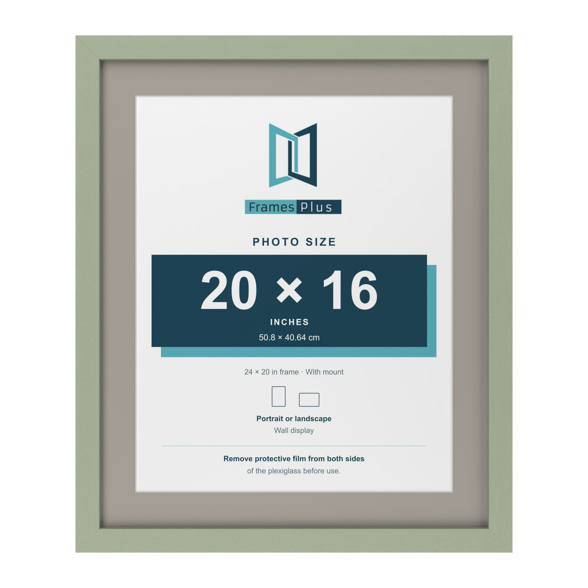 Green 24 x 20 inch picture frame with a Dawn Grey mount for a 20 x 16 inch photo