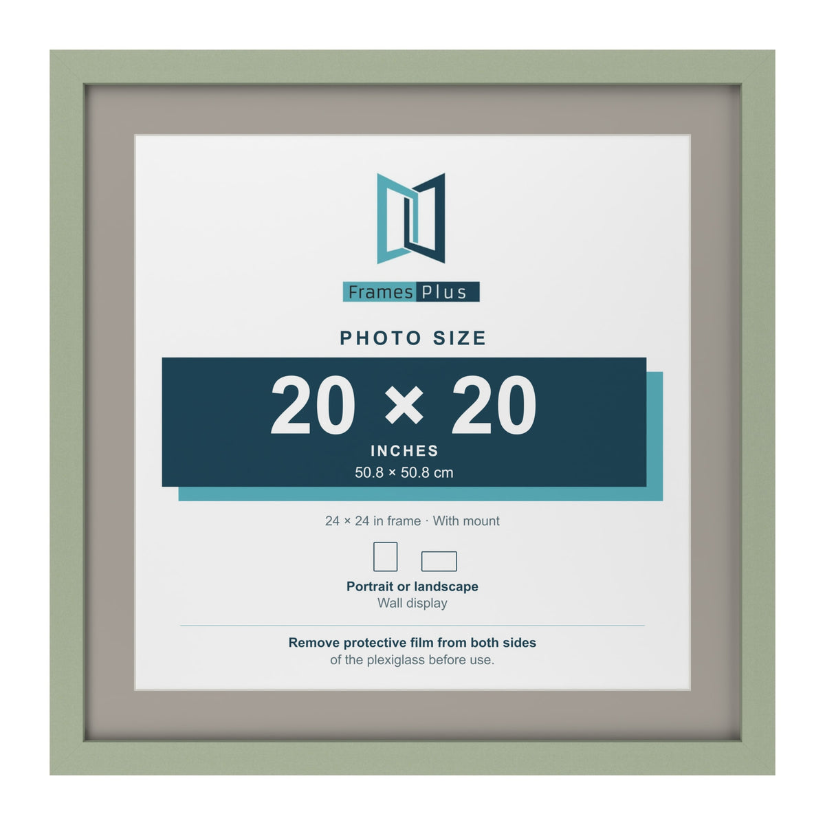 Green 24 x 24 inch picture frame with a Dawn Grey mount for a 20 x 20 inch photo