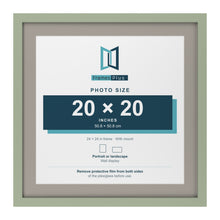 Green 24 x 24 inch picture frame with a Dawn Grey mount for a 20 x 20 inch photo