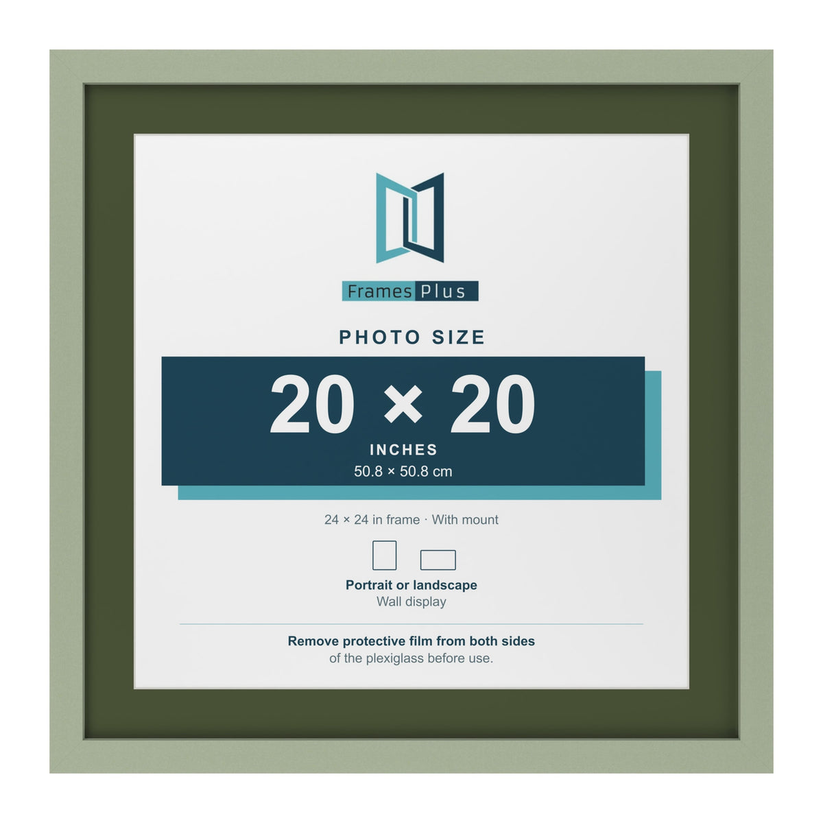 Green 24 x 24 inch picture frame with a green mount for a 20 x 20 inch photo