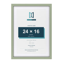 Green 28 x 20 inch picture frame with a white mount for a 24 x 16 inch photo
