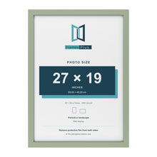 Green 28 x 20 inch picture frame with a white mount for a 27 x 19 inch photo