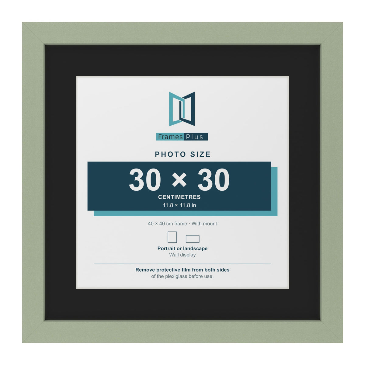 Green 40 x 40 cm picture frame with a black mount for a 30 x 30 cm photo