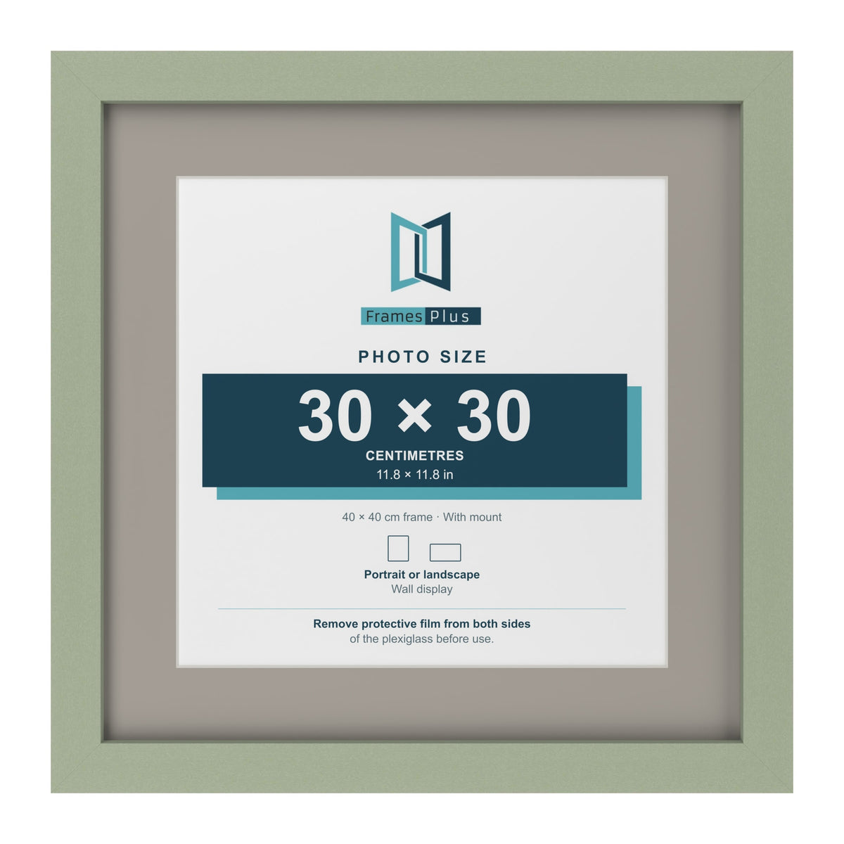 Green 40 x 40 cm picture frame with a Dawn Grey mount for a 30 x 30 cm photo
