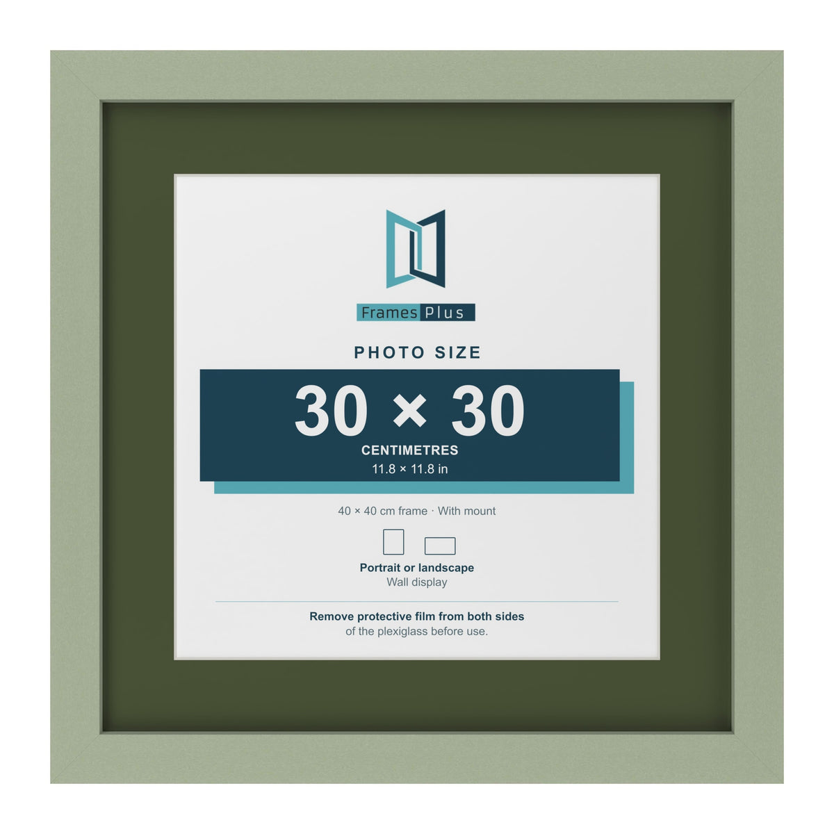 Green 40 x 40 cm picture frame with a green mount for a 30 x 30 cm photo
