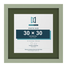 Green 40 x 40 cm picture frame with a green mount for a 30 x 30 cm photo