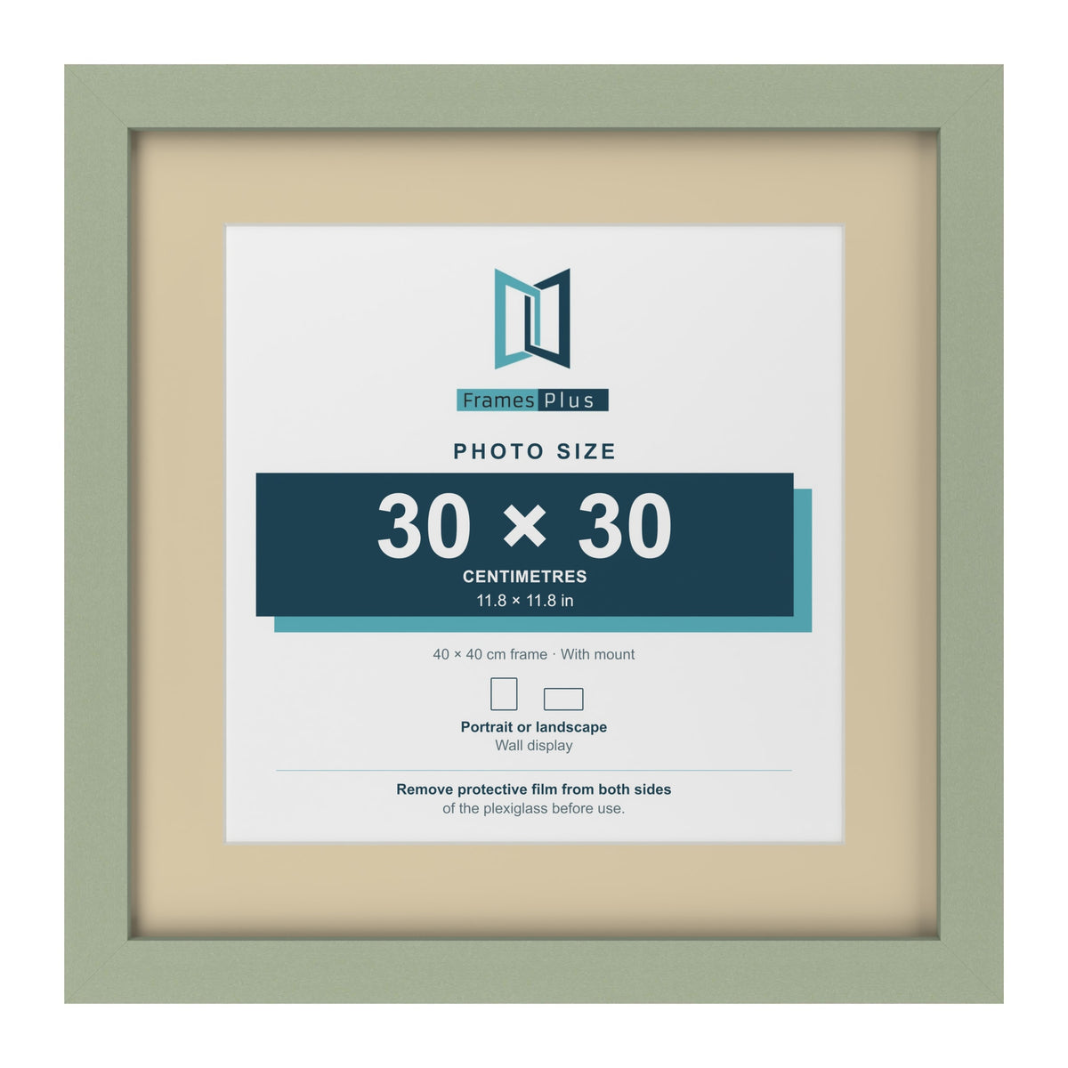 Green 40 x 40 cm picture frame with an ivory mount for a 30 x 30 cm photo