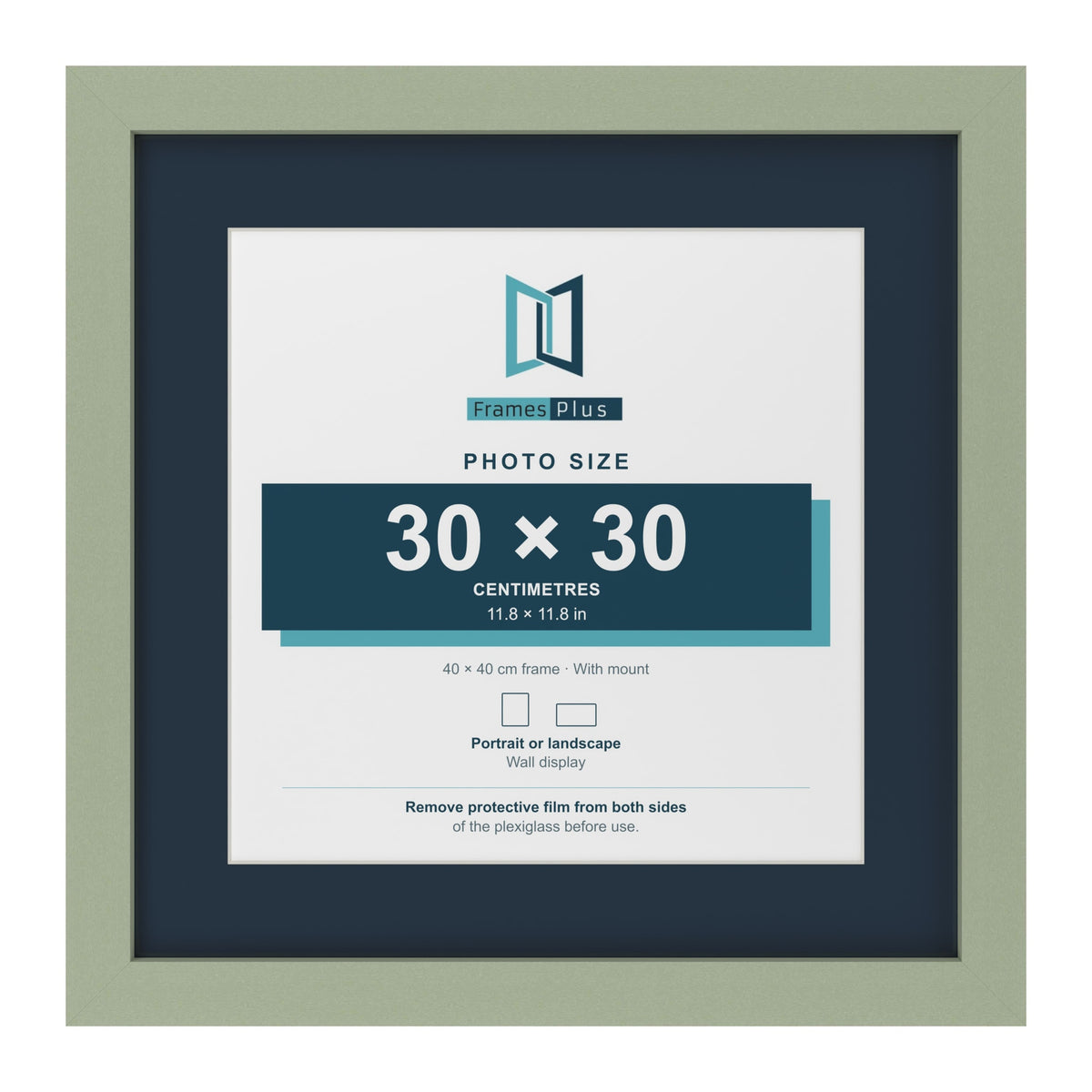 Green 40 x 40 cm picture frame with a Pacific Blue mount for a 30 x 30 cm photo