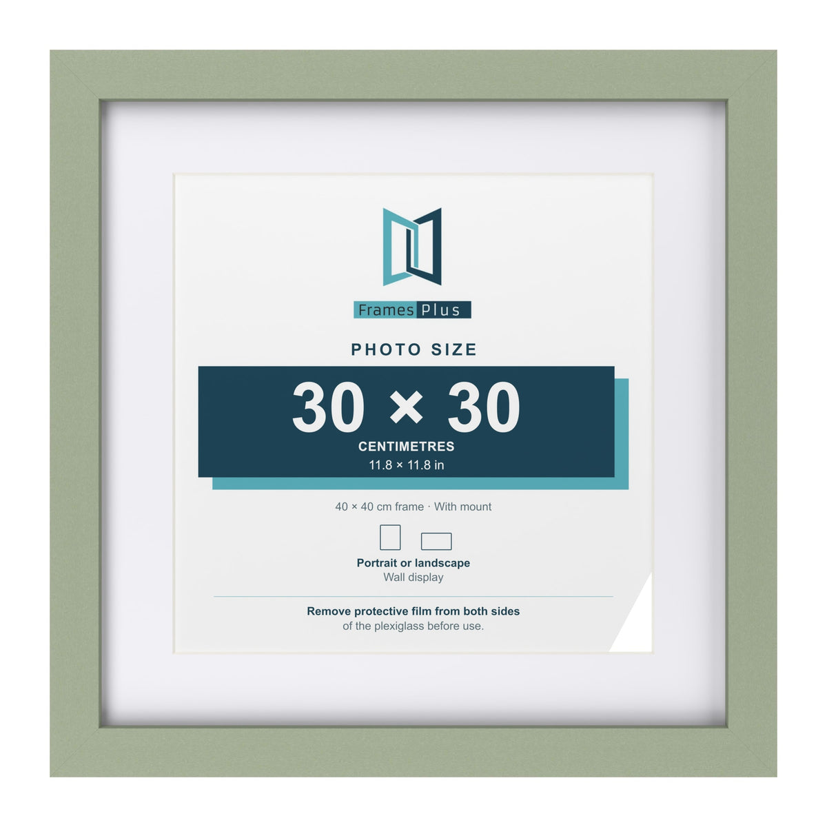 Green 40 x 40 cm picture frame with a white mount for a 30 x 30 cm photo