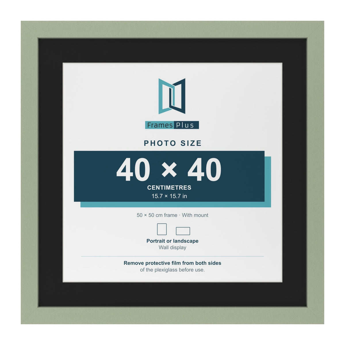 Green 50 x 50 cm picture frame with a black mount for a 40 x 40 cm photo