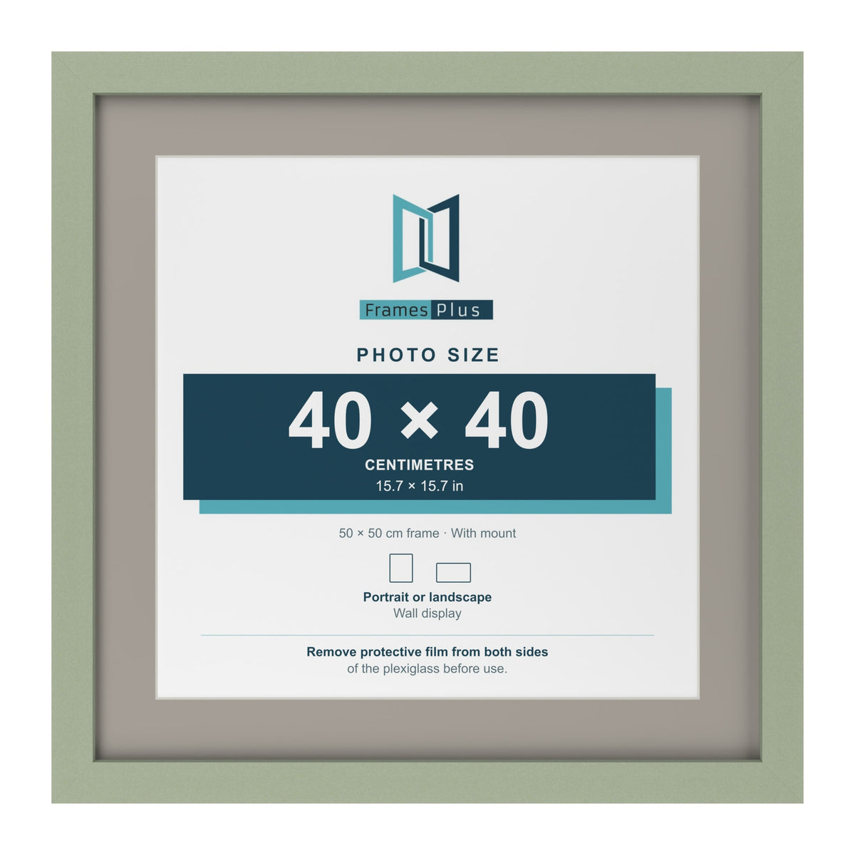 Green 50 x 50 cm picture frame with a Dawn Grey mount for a 40 x 40 cm photo