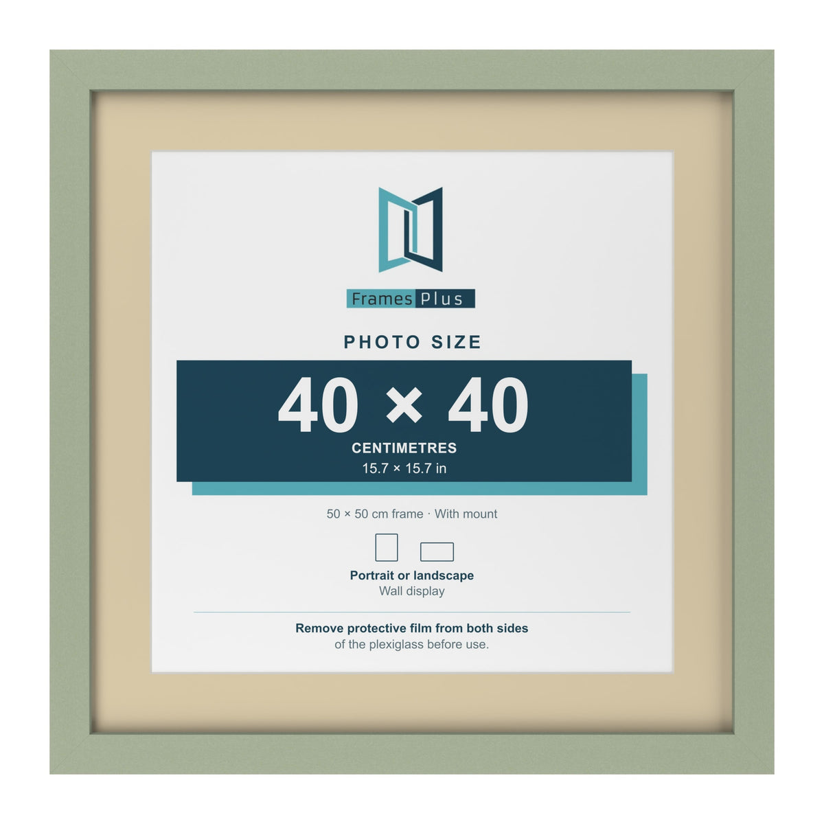 Green 50 x 50 cm picture frame with an ivory mount for a 40 x 40 cm photo