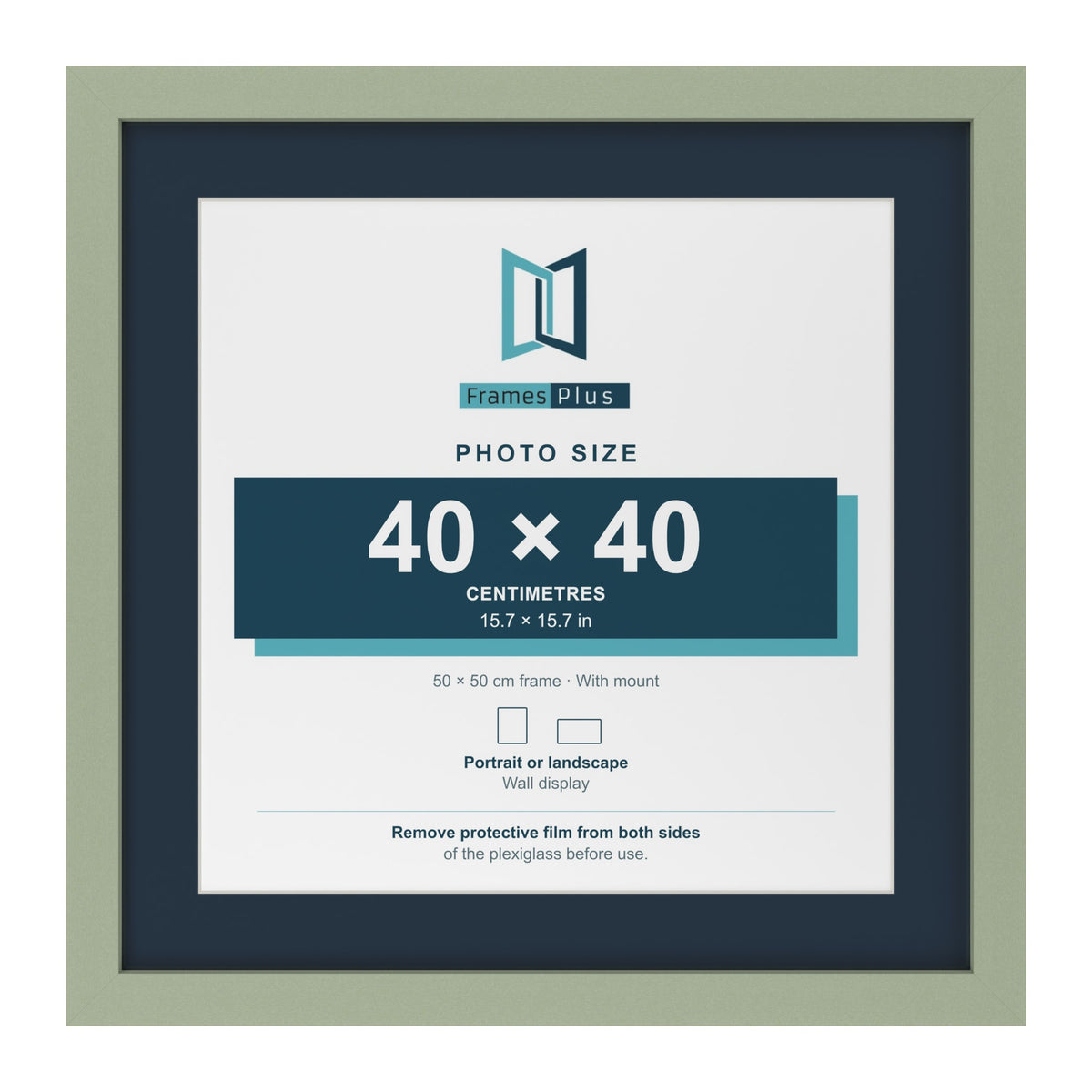 Green 50 x 50 cm picture frame with a Pacific Blue mount for a 40 x 40 cm photo