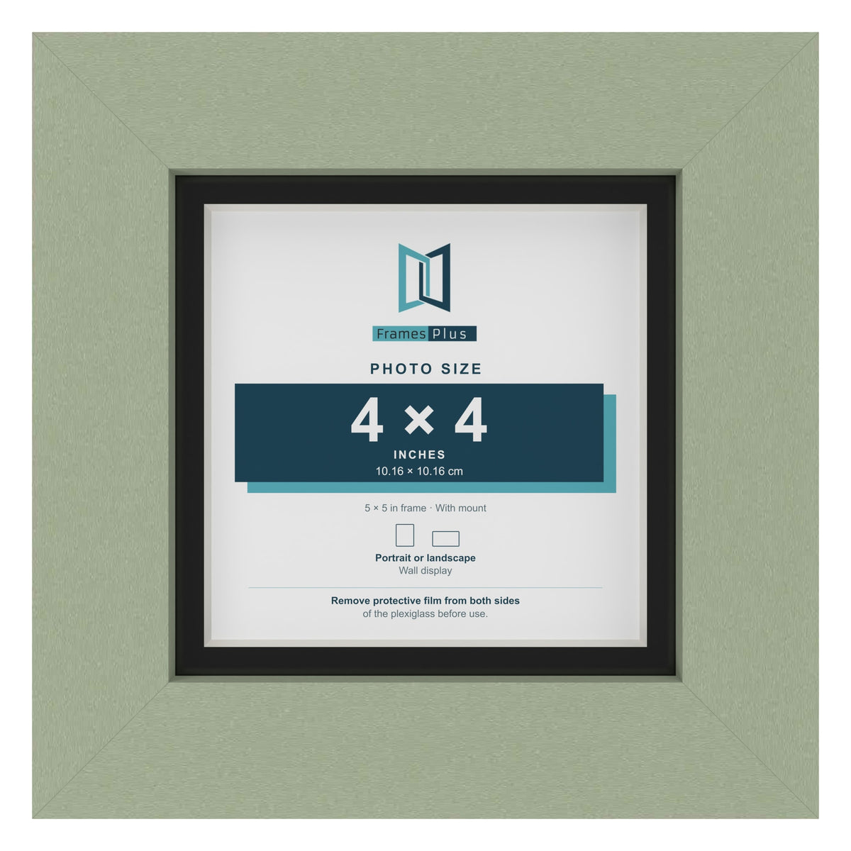 Green 5 x 5 inch picture frame with a black mount for a 4 x 4 inch photo