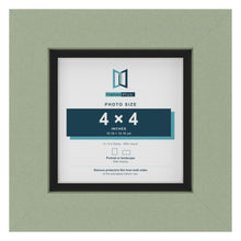 Green 5 x 5 inch picture frame with a black mount for a 4 x 4 inch photo