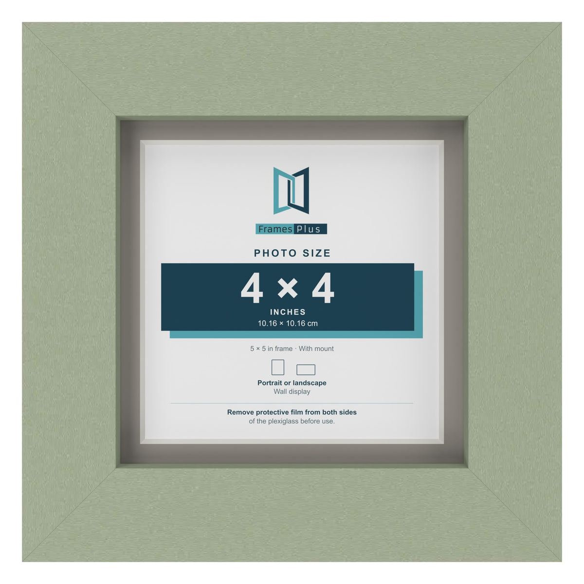 Green 5 x 5 inch picture frame with a Dawn Grey mount for a 4 x 4 inch photo