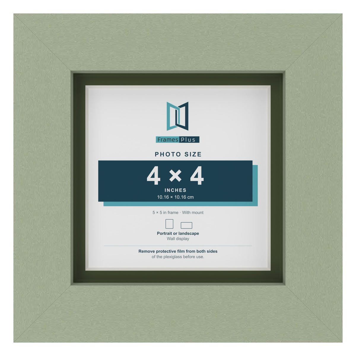 Green 5 x 5 inch picture frame with a green mount for a 4 x 4 inch photo